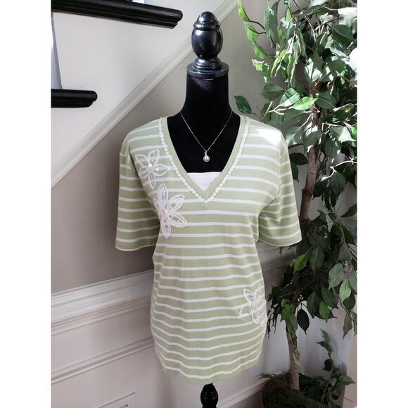Alfred Dunner Top Women's Size X-Large Mint Green Cotton Sort Sleeves V-Neck - Picture 2 of 12